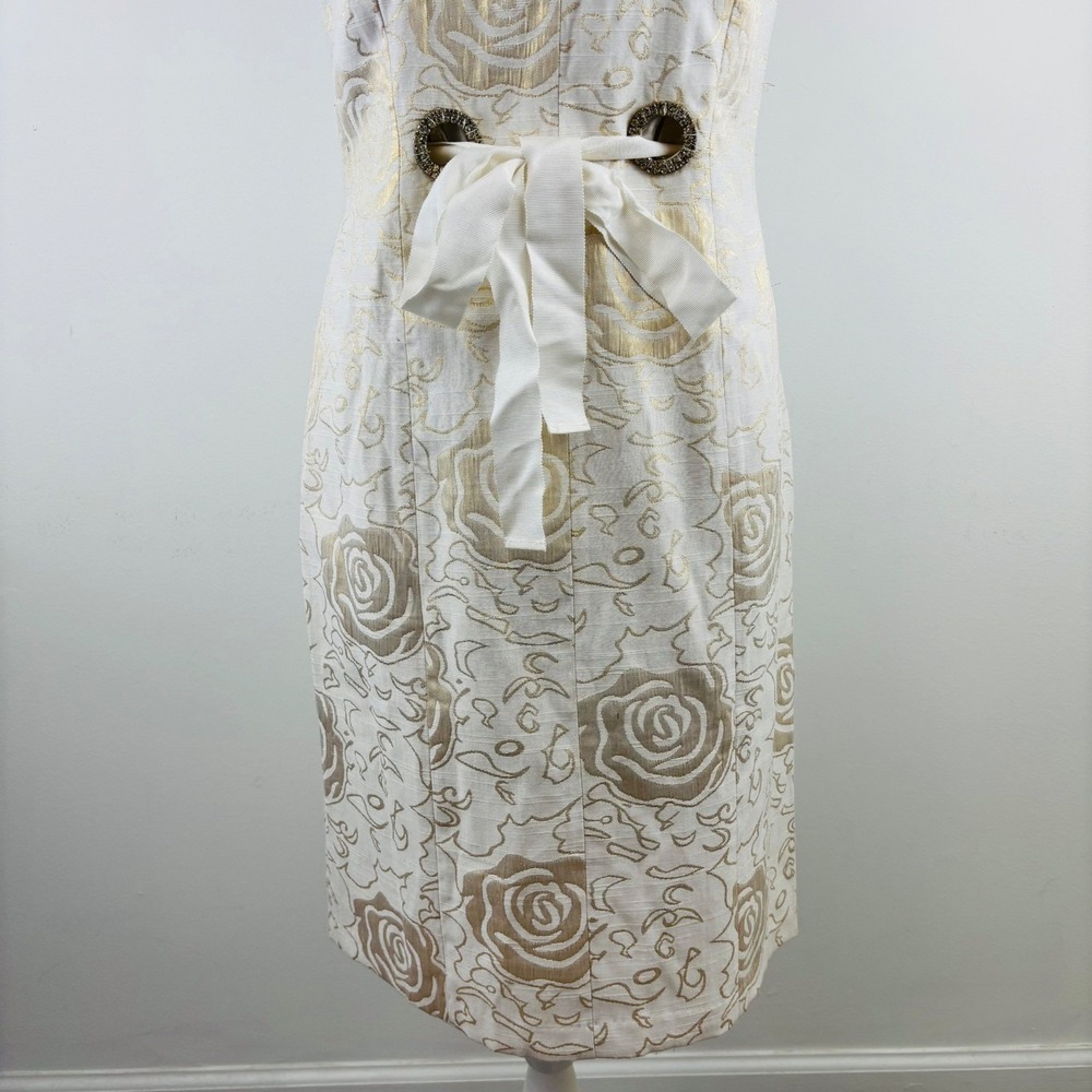 New Vertigo Paris Gold Floral Brocade Sheath Dress Metallic V-Neck Cocktail XS - Picture 4 of 12